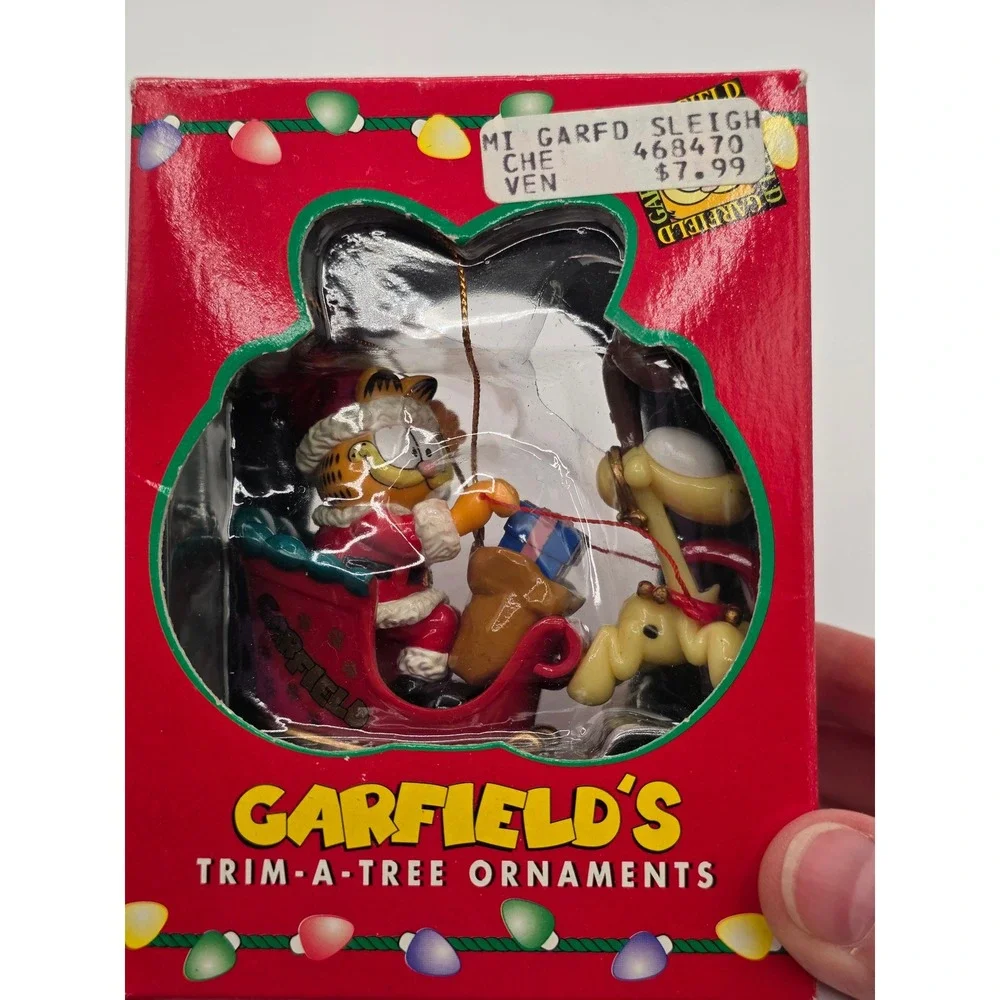 Vintage 1996 Garfield Santa Sleigh Odie Christmas Ornament Trim-A-Tree
